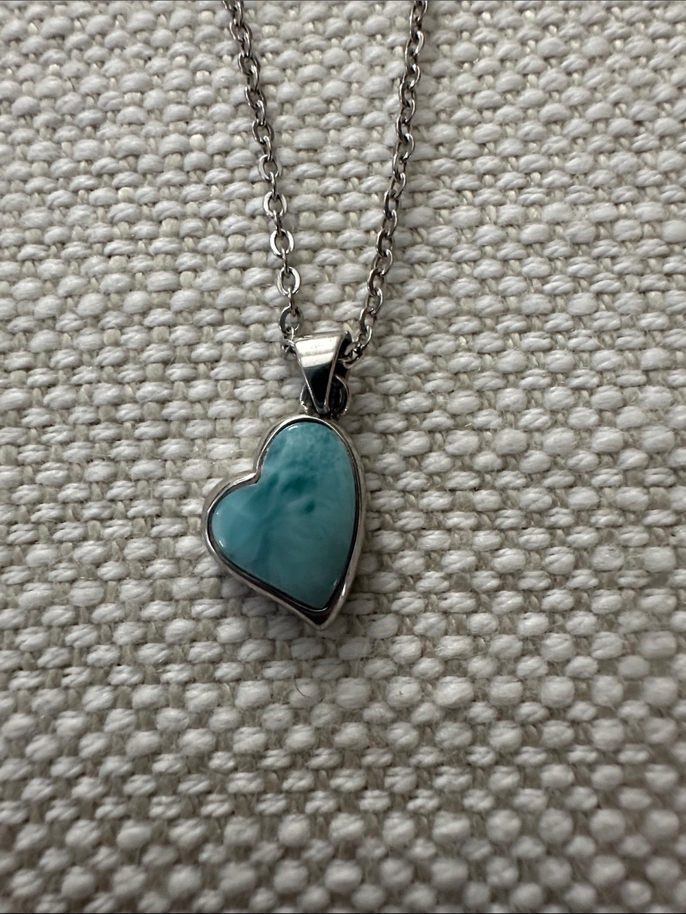 Sterling Silver Blue Larimar Heart Halo Pendant Necklace | 17” Length